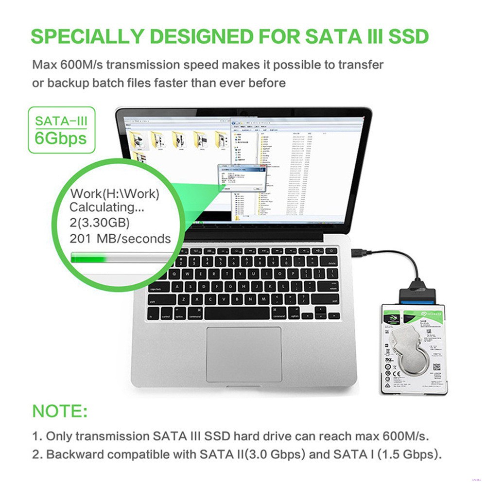 SATA 3 Cable Sata to USB Adapter 6Gbps for 2.5 Inches External SSD HDD Hard Drive 22 Pin Sata III Cable,USB 2.0,20cm