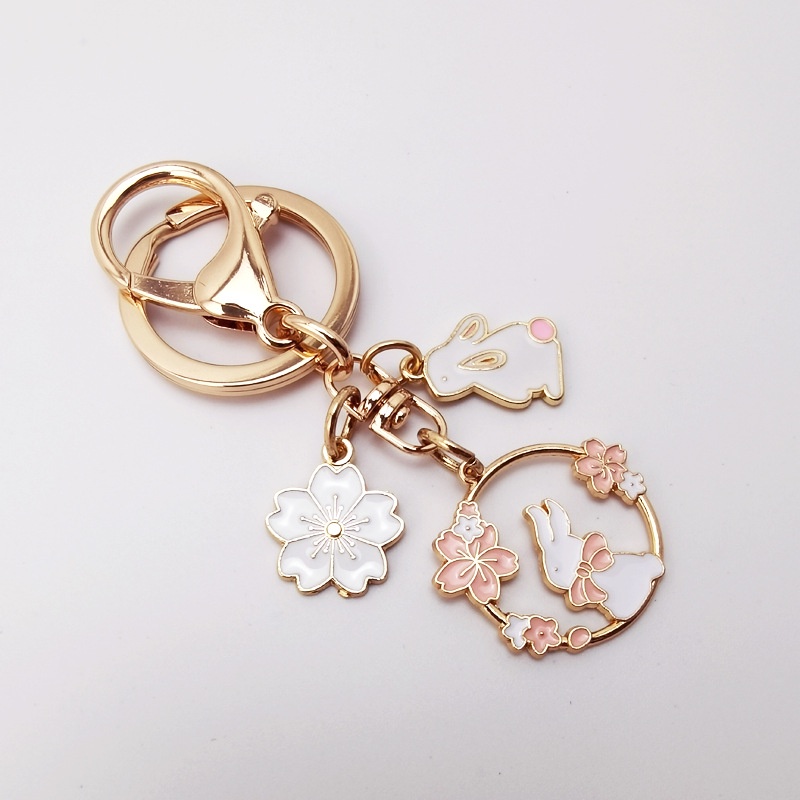 Móc Khóa Hình Vòng Hoa Anh Đào/ Thỏ Kiểu Nhật Bản Dễ Thương Sáng Tạo