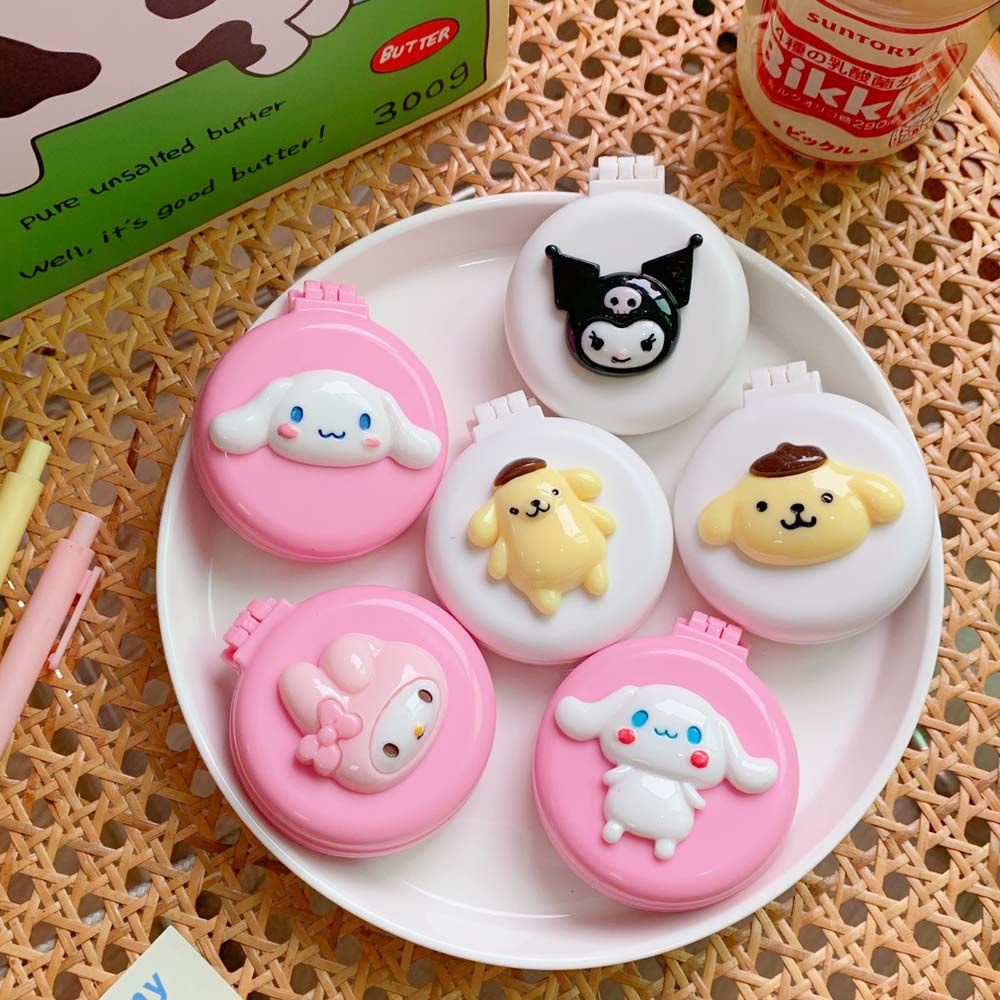 [Hàng mới về] Lược chải tóc gắn gương trang điểm mini hình tròn in hoạt hình đáng yêu