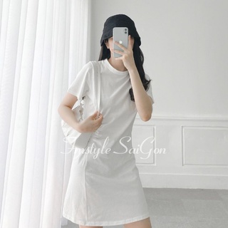 Đầm thun nữ suông tay ngắn, váy rút 1 bên trơn ulzzang hàn quốc 604 thời trang VM Shop 21VD07N161901