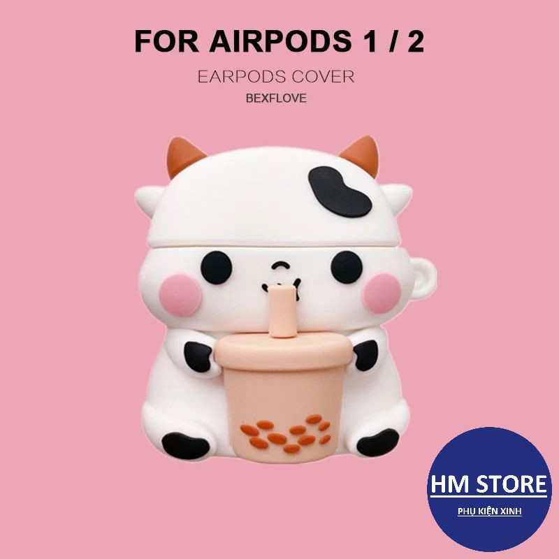 Case Vỏ Bọc Airpods 1&amp;2 Pro Hoạt Hình Bò Sữa Bằng Silicon Dẻo Vỏ Bao Ốp Đựng Airpod