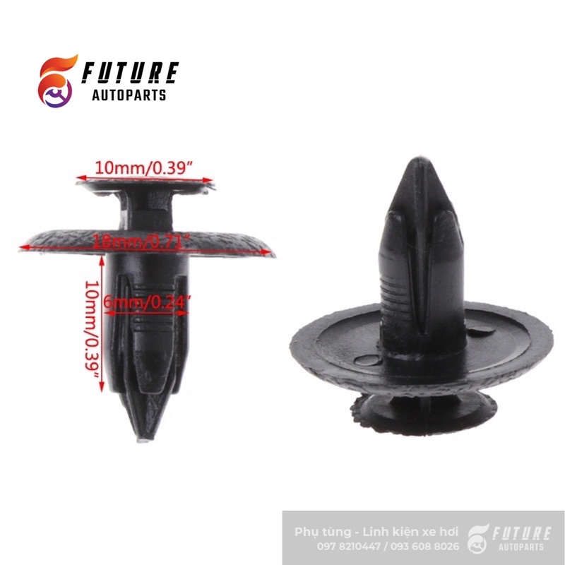 Set 50 bộ chốt nhựa, đinh tán nhựa cỡ 6mm cho xe ô tô Mazda - Future Autoparts