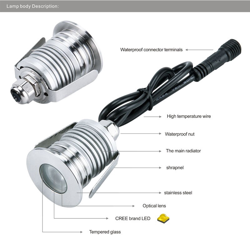 Bóng Đèn Led 1w 3w Cree Ip67 D35Mm Dc12V 24v