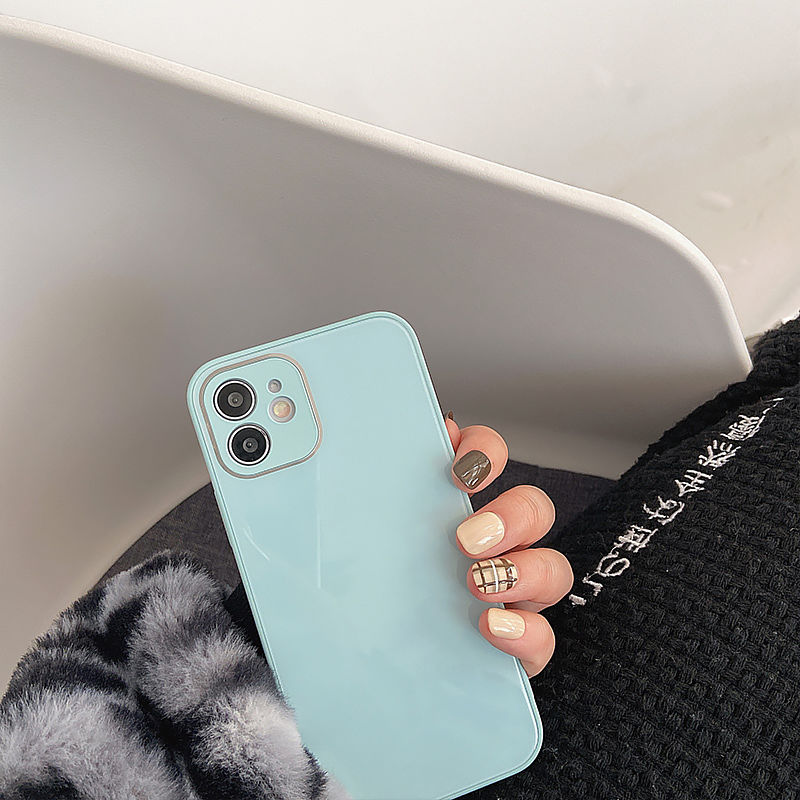 Ốp Điện Thoại Mặt Kính Cường Lực Màu Trơn Bảo Vệ Cho Iphone Se/7/7p/8/8p/X/Xs/Xsmax/Xr/11/12/Pro/Pro Max