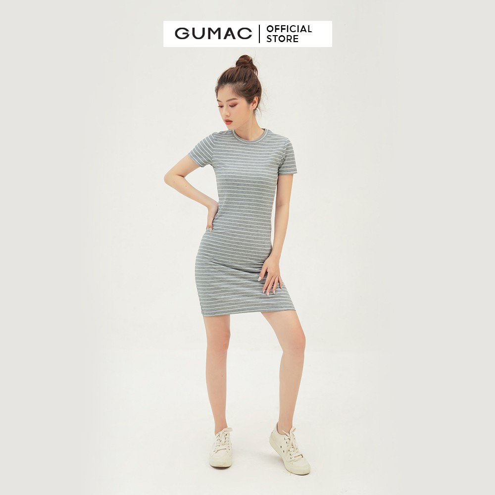 Đầm thun nữ ôm body GUMAC chất liệu sọc ngang, tay ngắn sexy DB303 | BigBuy360 - bigbuy360.vn