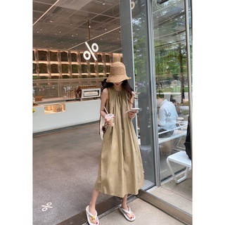 (ORDER) Váy ba lỗ cổ tròn xếp ly xòe rộng dài basic nhẹ nhàng Hàn Quốc vintage sang chảnh
