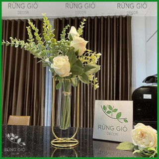 SET LỌ HOA (Gồm cả Bình viền kim loại + 1 Bó Hoa lụa vintage) trang trí nhà cửa, mã 05