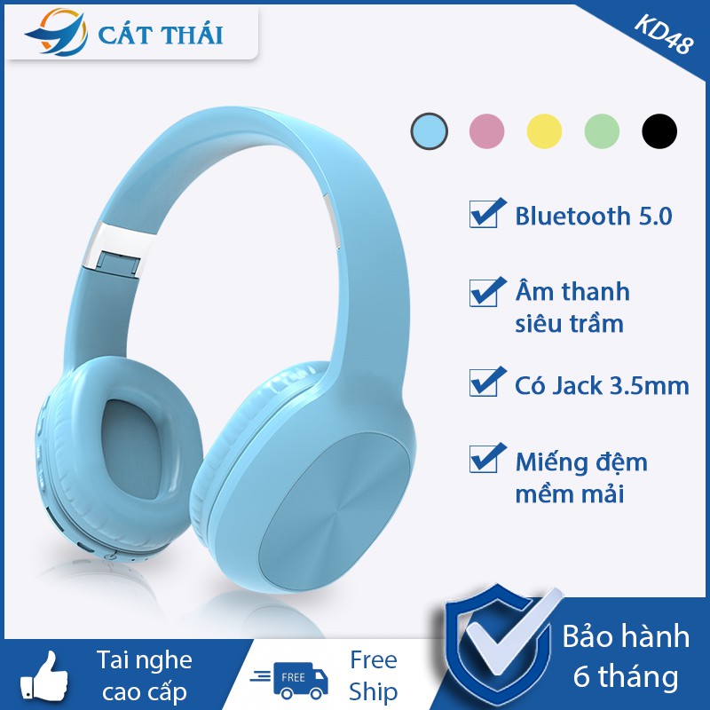 Tai nghe Bluetooth không dây chụp tai KD48 âm thanh siêu trầm, bluetooth 5.0, gọi thoại HD Micro rõ ràng, jack cắm 3.5mm