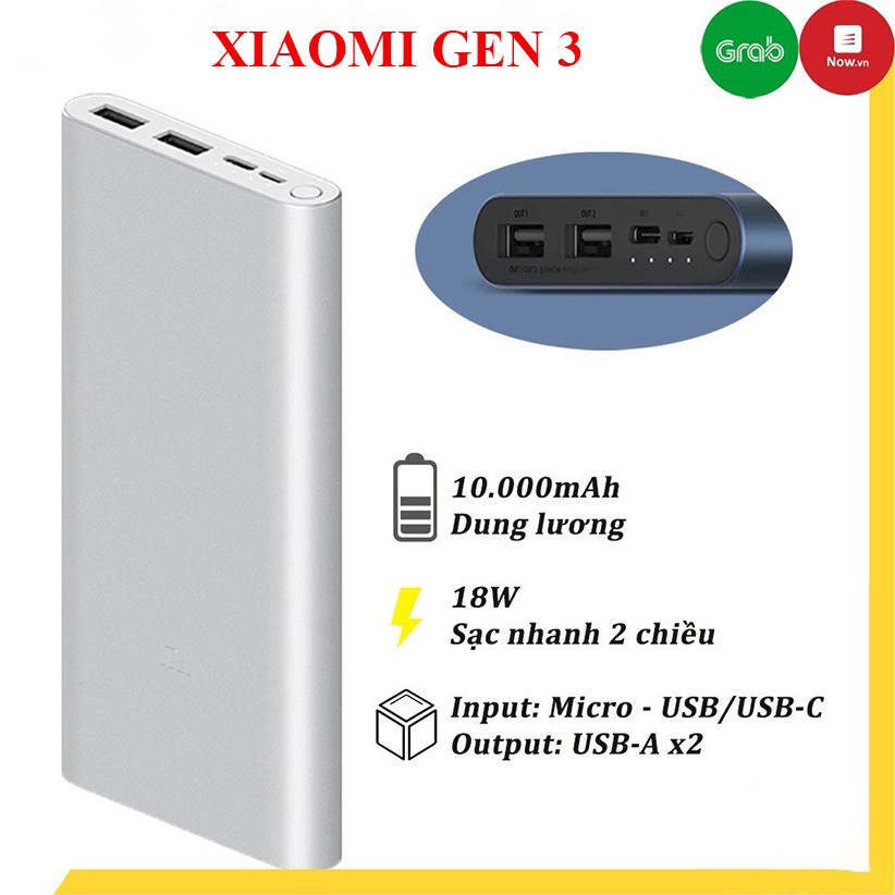 Sạc Dự Phòng Chính Hãng Xiaomi💥 Pin Sạc Dự Phòng Xiaomi Gen 3 Dung Lượng 10000 Mah 2 Cổng Sạc - Bảo Hành 12 Tháng