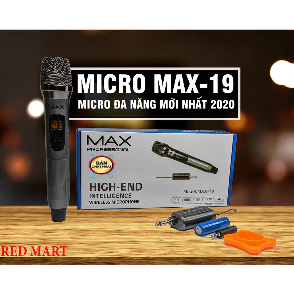 Micro Không Dây Đa Năng Max-19 UHF Cao Cấp, Sóng Mạnh, Hút Âm Tốt Sử Dụng Cho Loa Kéo, Loa Bluetooth,