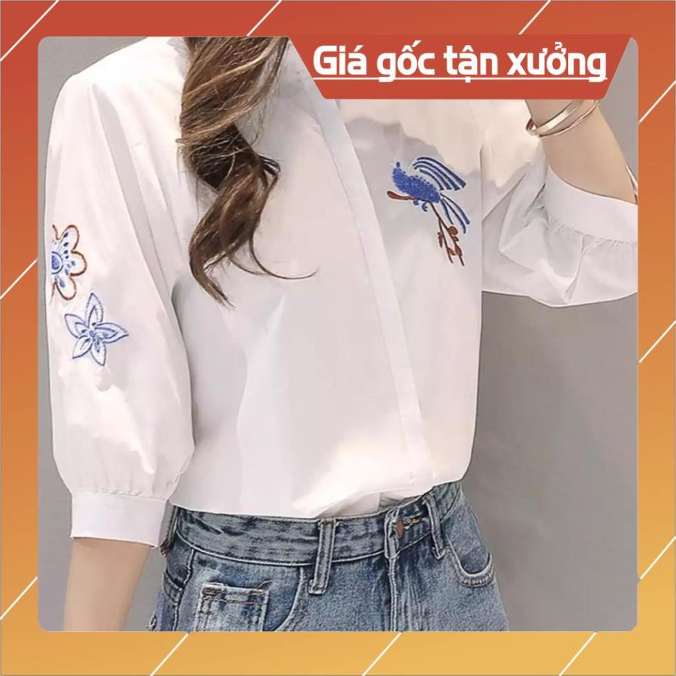 [Chất lượng số 1] Áo sơ mi nữ trắng tay lở thêu hoạ tiết siêu xinh chất lụa mềm mịn | BigBuy360 - bigbuy360.vn