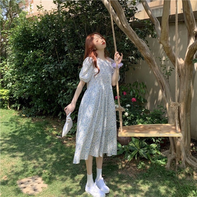 Đầm babydoll hoa tay bồng