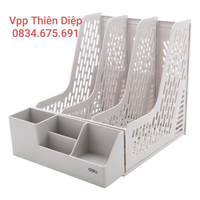 Giá đựng tài liệu 3 ngăn kèm khay cắm bút Deli Z0112