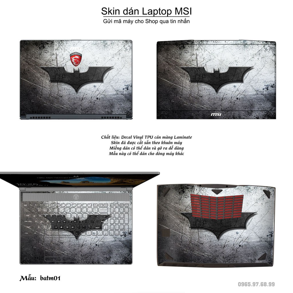 Skin dán Laptop MSI in hình Người dơi (inbox mã máy cho Shop)
