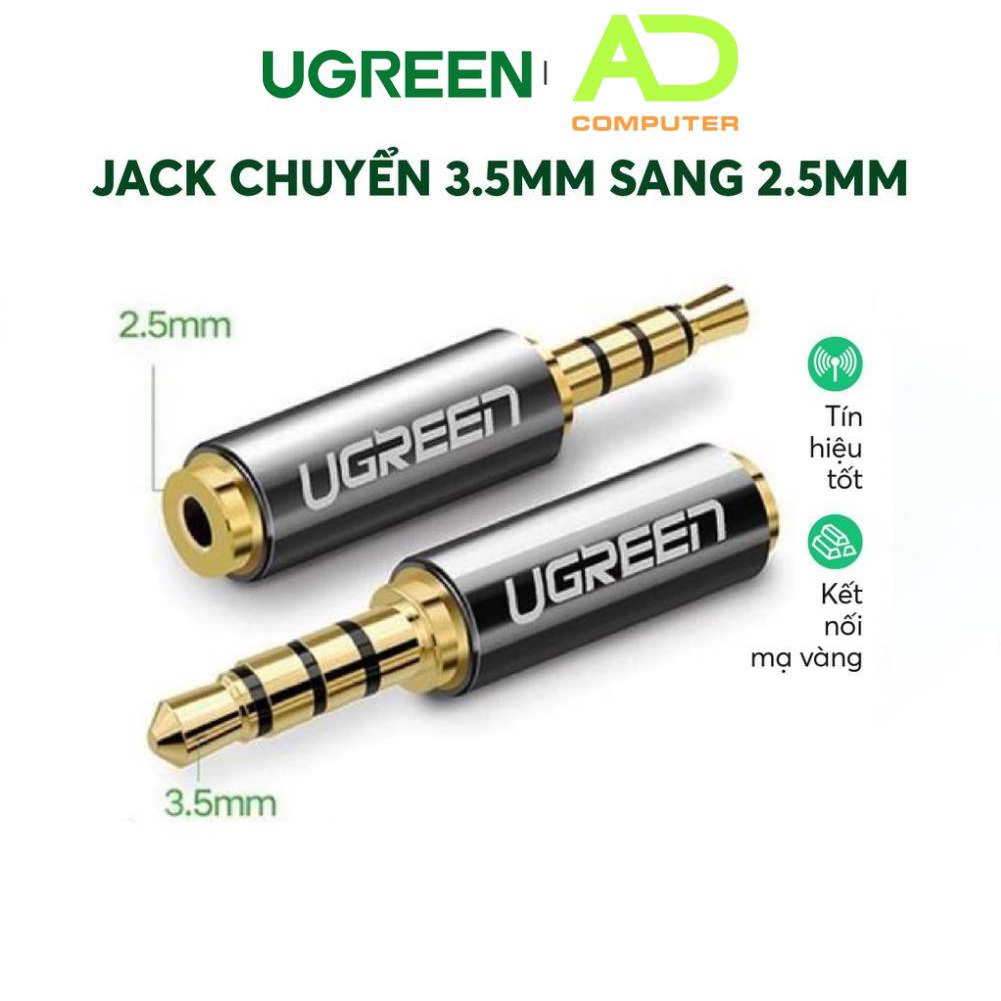 Đầu chuyển đổi 2.5mm cái (có lỗ) sang 3.5mm đực dài 25mm UGREEN 20502 (Đen)