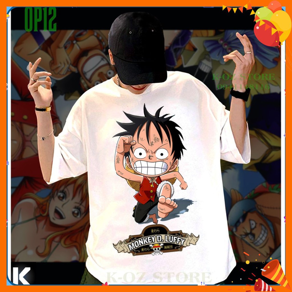 Full Size ảnh Thật Ao Thun One Piece Op12 Tay Lỡ Oversize Unisex 2 Mau đen Trắng Chinh Hang