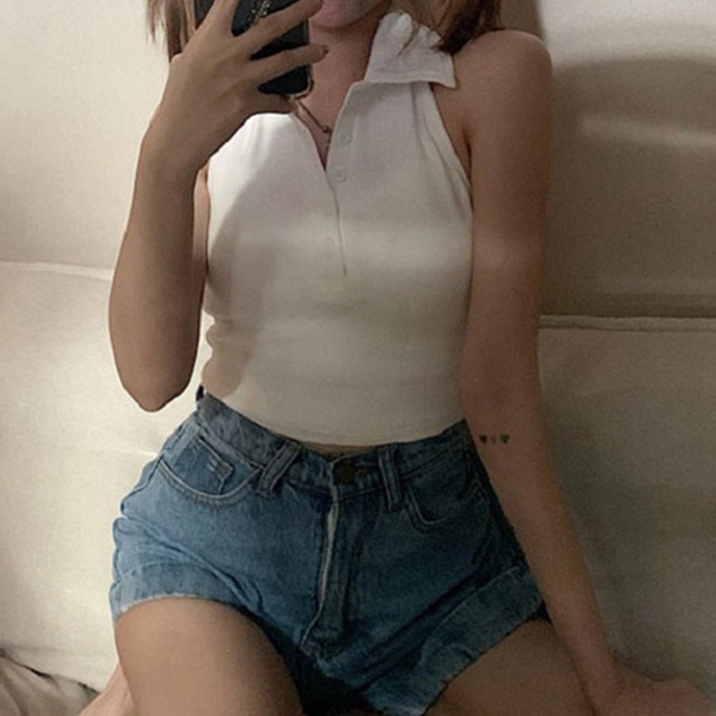 Áo Crop Top Không Tay Cổ Chữ V Màu Sắc Thời Trang Gợi Cảm Cho Nữ