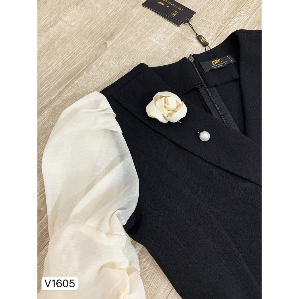 Váy xòe đen tay phối be V1605  -  ĐẸP SHOP DVC ( Ảnh mẫu và ảnh trải sàn do shop tự chụp ) | BigBuy360 - bigbuy360.vn