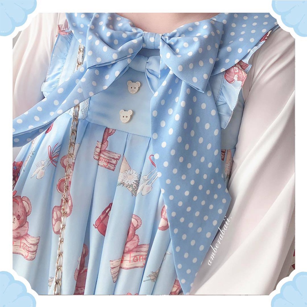 Đầm Lolita Hai Dây Họa Tiết Gấu Dễ Thương Cho Bé Gái