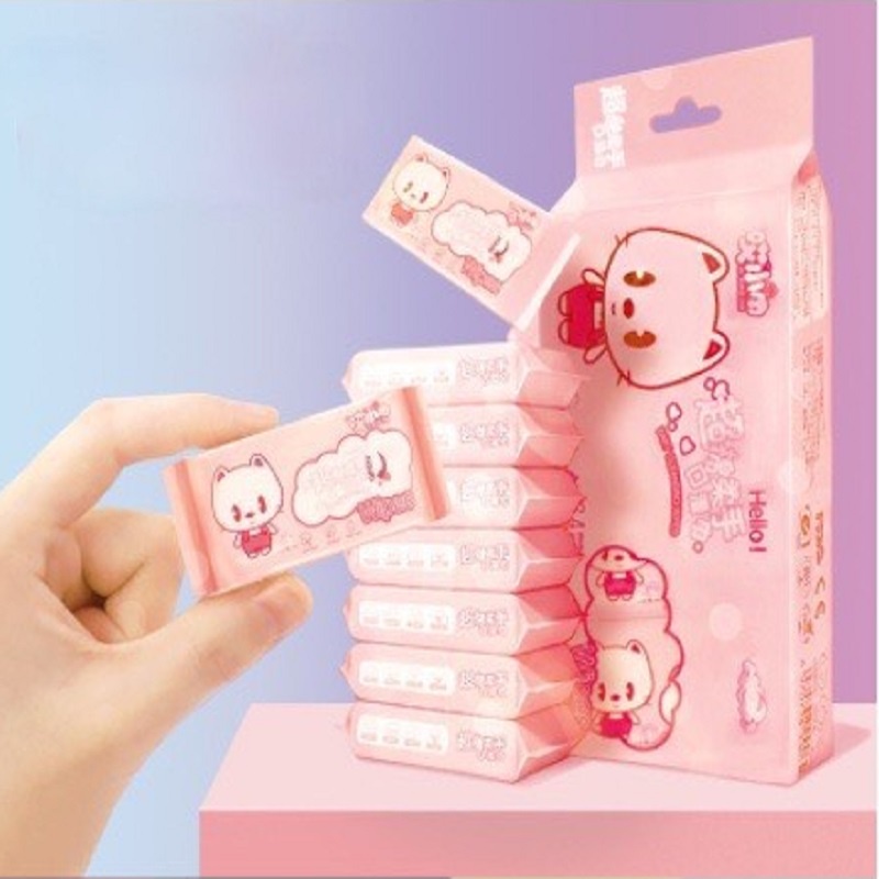 Khăn Ướt AIXIAOJIN Baby Mini Wipes Phong Cách Hoạt Hình Tiện Lợi 1 Gói 8 Miếng Khăn Ướt - #khanuotmini