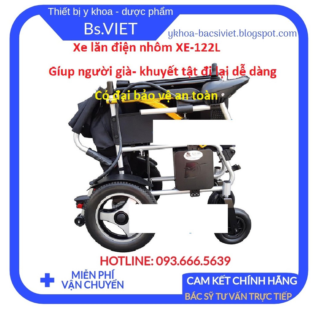 Xe Lăn Điện Cao Cấp Lucass XE-122L-Xe lăn nhôm tự động chạy bằng điện giúp Người Già, Người Khuyết Tật Di Chuyển Dễ Dàng