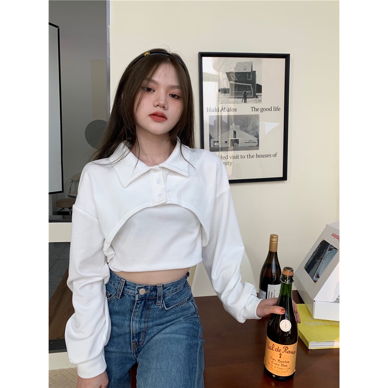 Porozi  Set áo kiểu hai dây và áo polo tay dài cổ bẻ độc đáo thời trang dành cho nữ