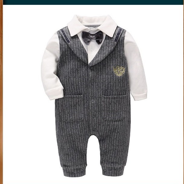 Body vest xuất Vlinder/Body công tử giả vest kèm nơ có túi đầy tháng/thôi nôi bé trai 0-12m (HÀNG QCCC) SS54