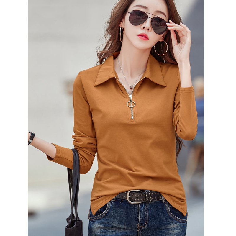 Áo polo Nữ Tay Dài Màu Trơn Thời Trang Size M-5XL