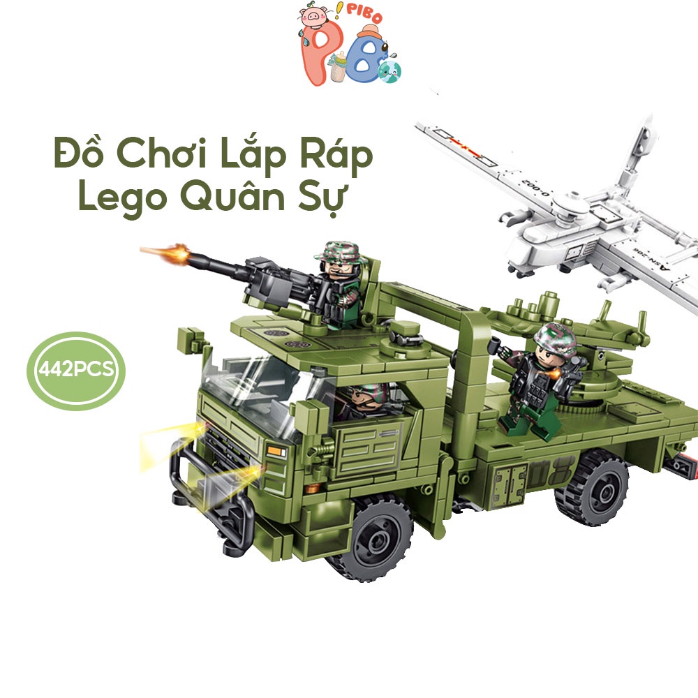 Đồ Chơi Lắp Ráp Lego Hình Xe Pháo Chở Trực Thăng Cho Bé- 442 Chi Tiết - Ảnh Shop Chụp - PiBo