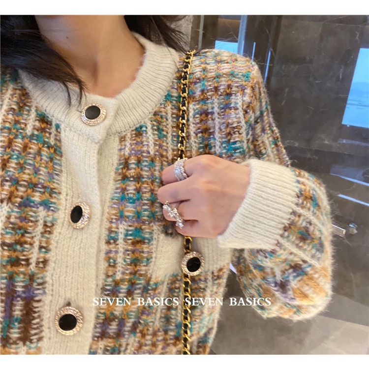 Áo cardigan dệt kim kẻ sọc màu cầu vồng thời trang mùa thu cho nữ | BigBuy360 - bigbuy360.vn