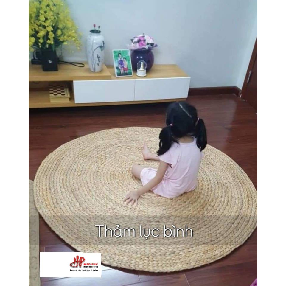 Thảm lục bình, thảm cói tròn trải sàn hàng xuất khẩu loại 1 Hưng Phúc size 1m