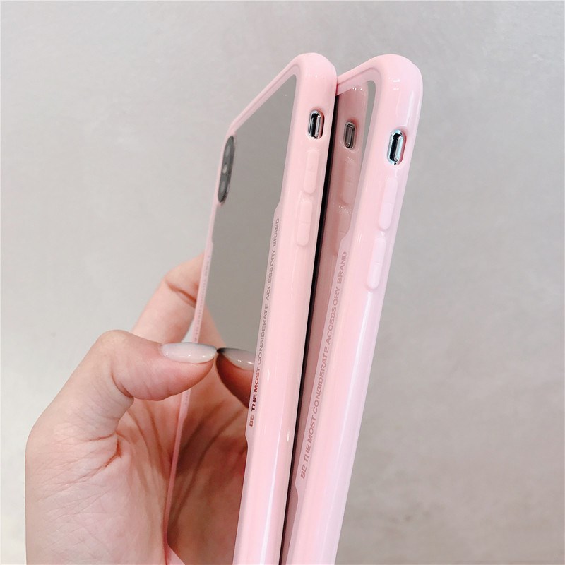 Ốp điện thoại Silicon TPU mềm chống sốc có gương trang điểm màu hồng cho iPhone 11 Pro XS Max XR X 7 8 6s Plus