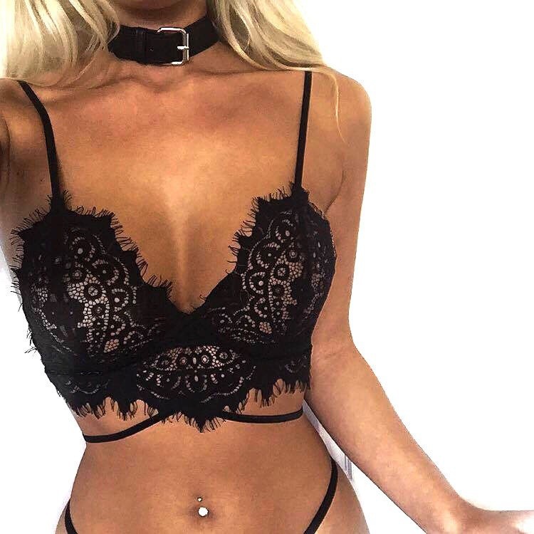 ღ𝓂ℰWomen Embroidered Lace Floral Bralette Unpadded Bra Crop Top Strappy Lingerie | BigBuy360 - bigbuy360.vn
