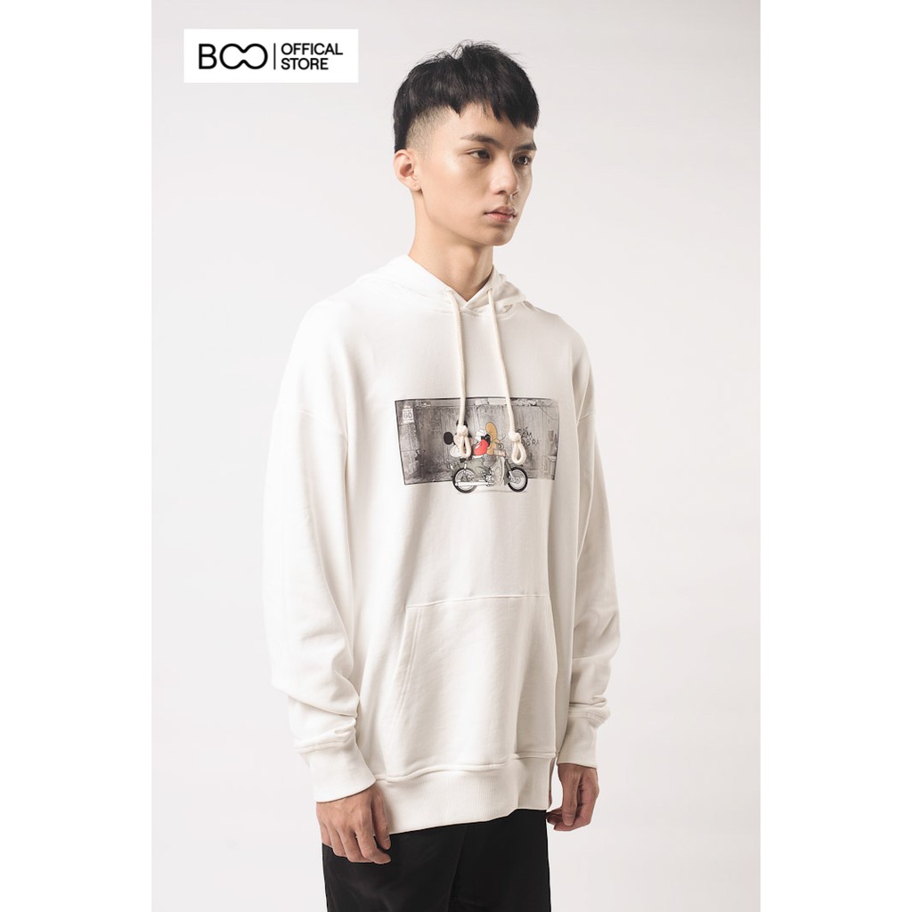 Áo Hoodie Nỉ Có Mũ Nam Nữ Unisex BOO Dáng Rộng In Graphic Mickey Cao Cấp Màu Trắng