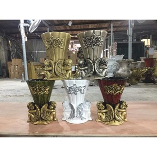 Bình cắm Hoa Lụa, Lông Công.... Composite Thiên thần ngồi H20cm