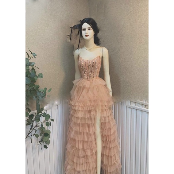 Đầm maxi TRIPBLE T DRESS cúp xếp tầng kết cườm - size M/L - MS348V