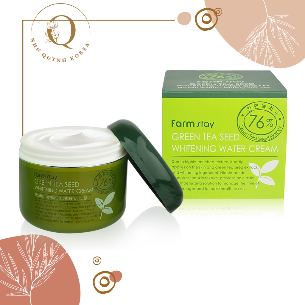 Kem Dưỡng Dịu Nhẹ FarmStay Green Tea Seed Whitening Water Cream Trà Xanh 100g