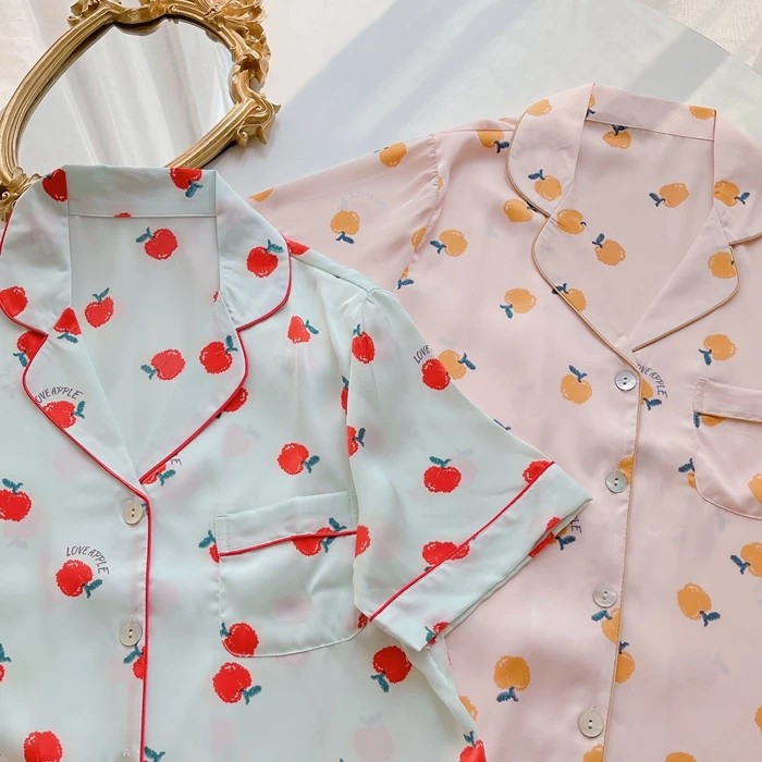 Bộ đồ ngủ mặc nhà red apple pijama lụa satin cao cấp chất mát hot trend hè 2021 | BigBuy360 - bigbuy360.vn