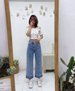 Áo croptop trễ vai đan dây - A579