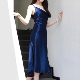 Đầm hai dây lụa cổ đổ dáng suông dài cao cấp