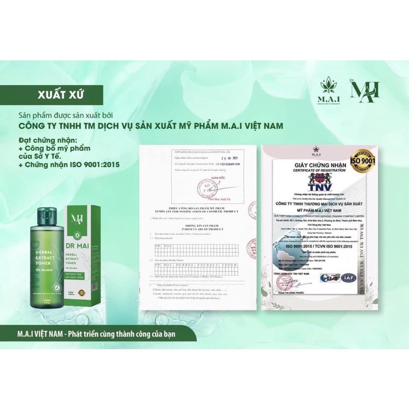 Toner Dr.Mai Herbal Extract Cân bằng độ PH, Nước hoa hồng cân bằng da.