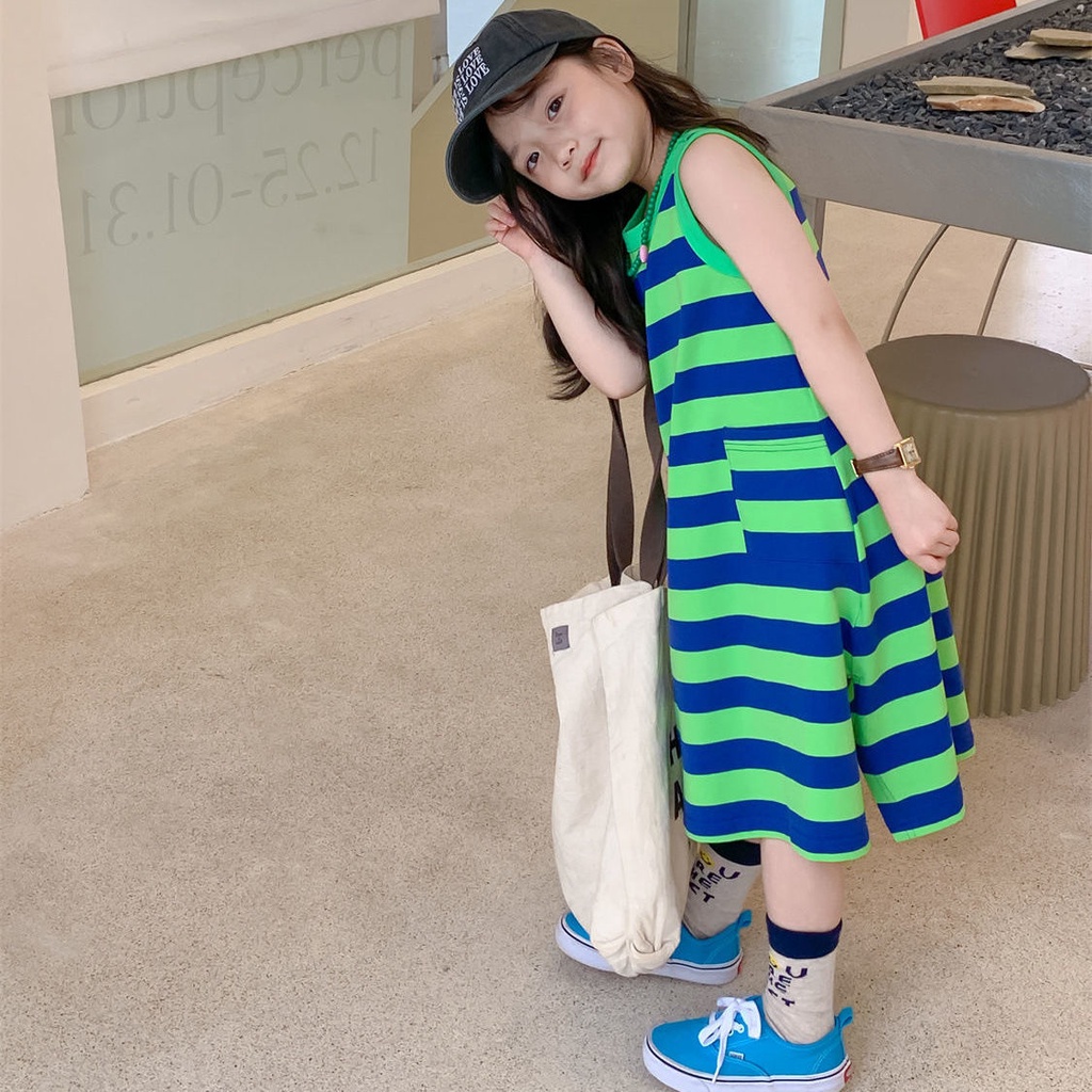 Đầm Dài Không Tay 5 Màu Tương Phản Thời Trang Mùa Hè Cho Bé Gái