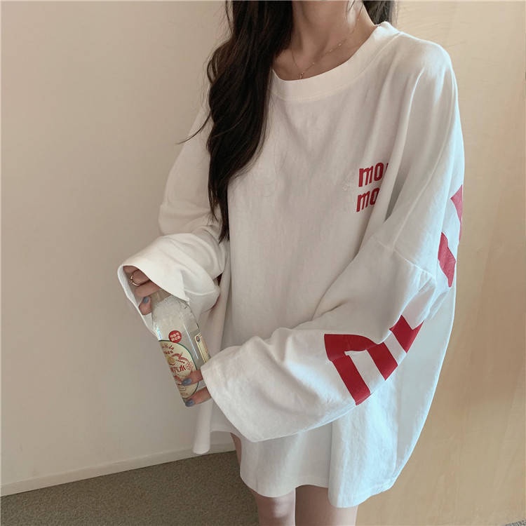 Áo Thun Nữ Dài Tay Dáng Rộng Phong Cách Hàn Quốc Harajuku Thời Trang