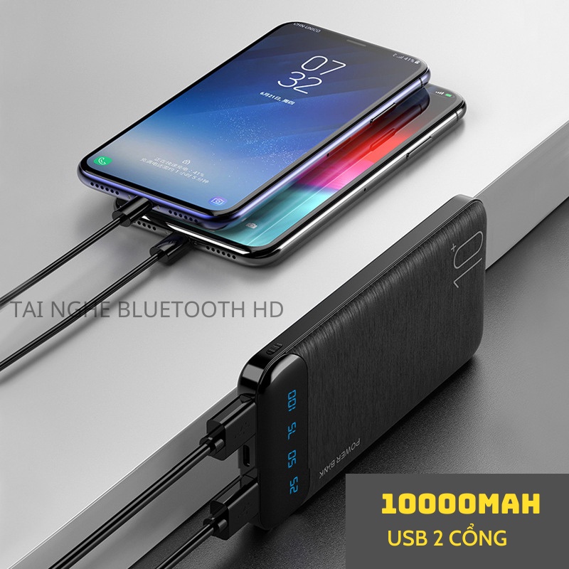 Sạc dự phòng AK98 10000mAh 2 cổng USB hỗ trợ sạc nhanh màn hình LED hiển thị pin dự phòng