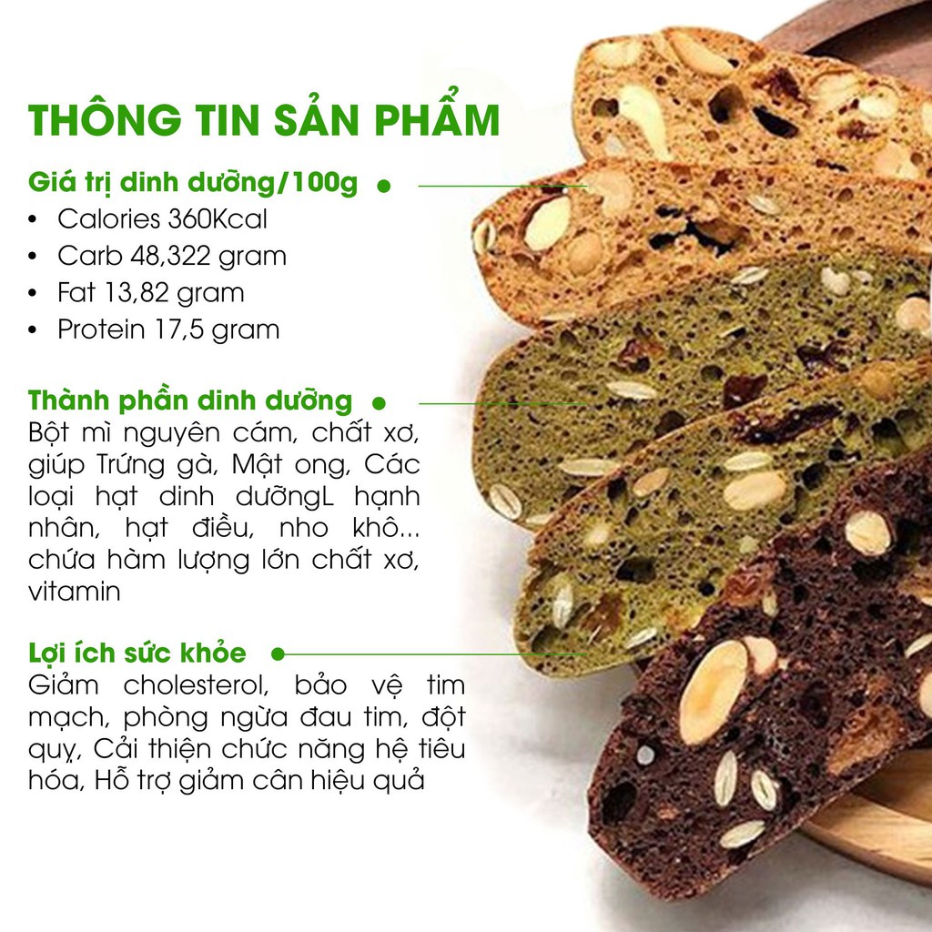 Bánh Biscotti nguyên cám ăn kiêng giảm cân mix 5 vị đồ ăn healthy bánh ăn vặt mẹ bầu chế độ EAT CLEAN/KETO/ DAS/LOW