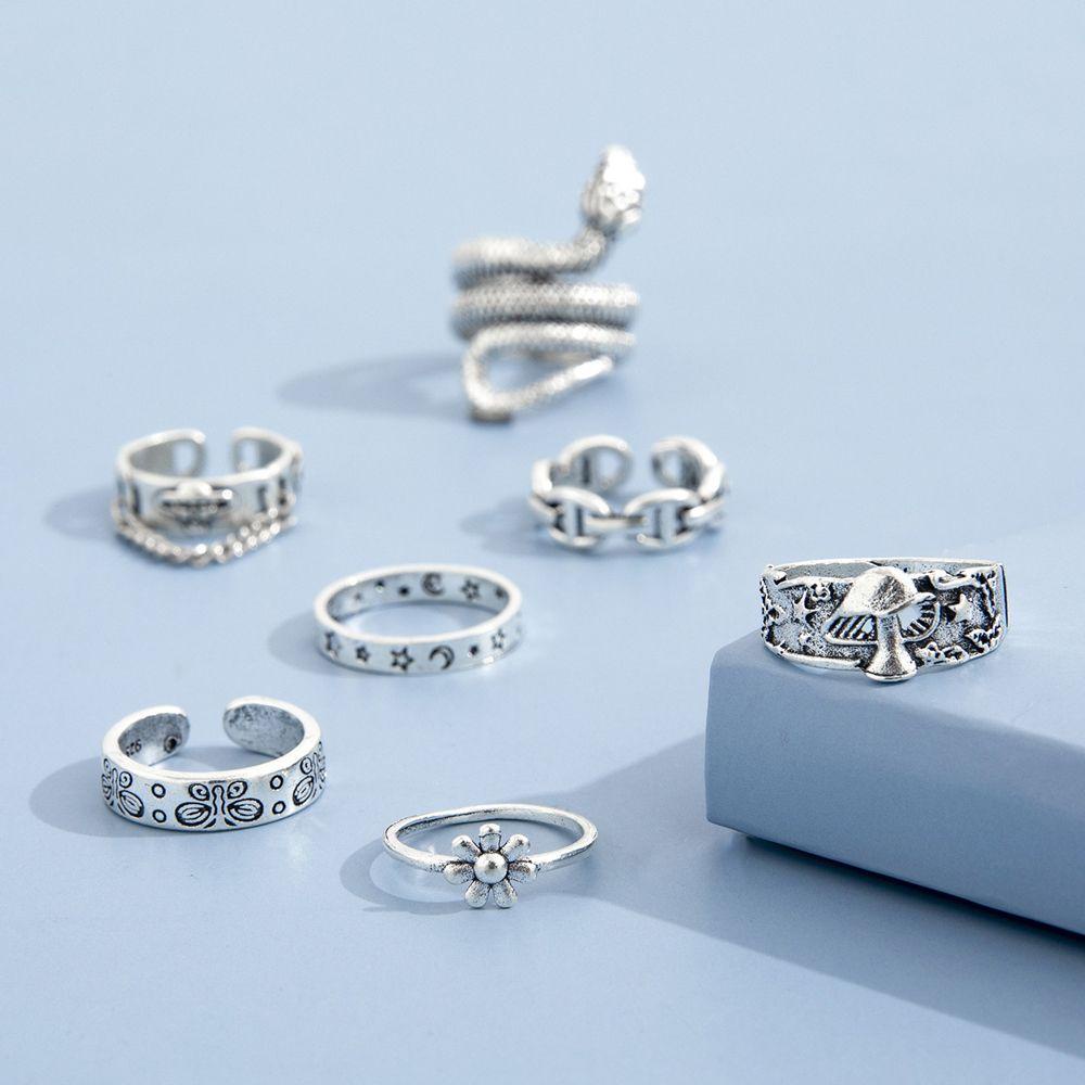 Set 4 Nhẫn Hợp Kim Hình Rắn Phong Cách Gothic Thời Trang Cho Cặp Đôi