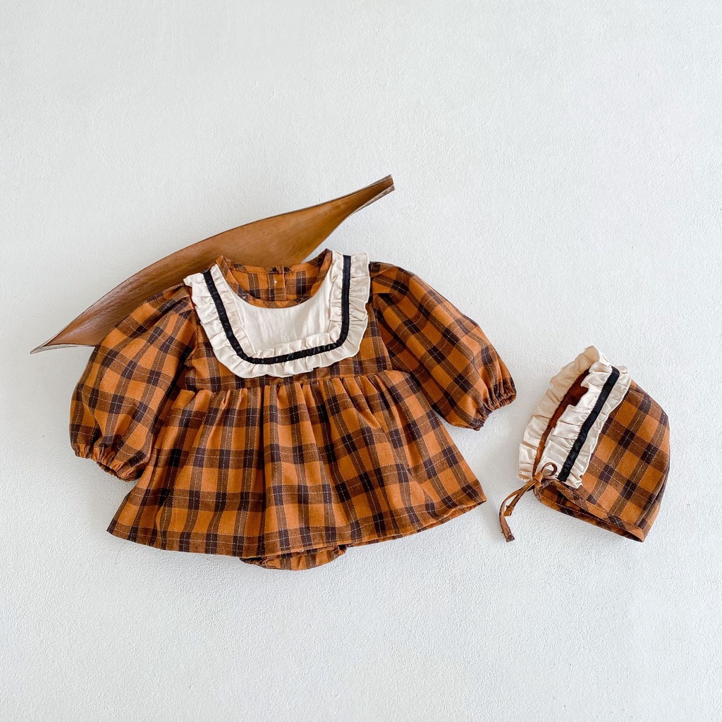 Set Đầm Công Chúa Tay Dài + Nón Thời Trang Mùa Thu Cho Bé Gái Sơ Sinh