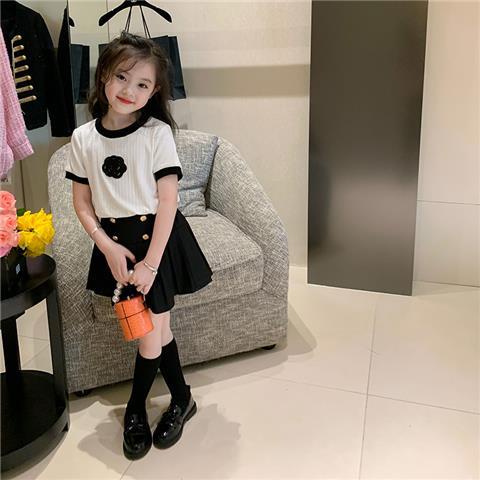 Bộ Áo Thun + Chân Váy Xếp Ly Phong Cách Preppy Thời Trang Mùa Hè 2022 Mới Cho Bé Gái