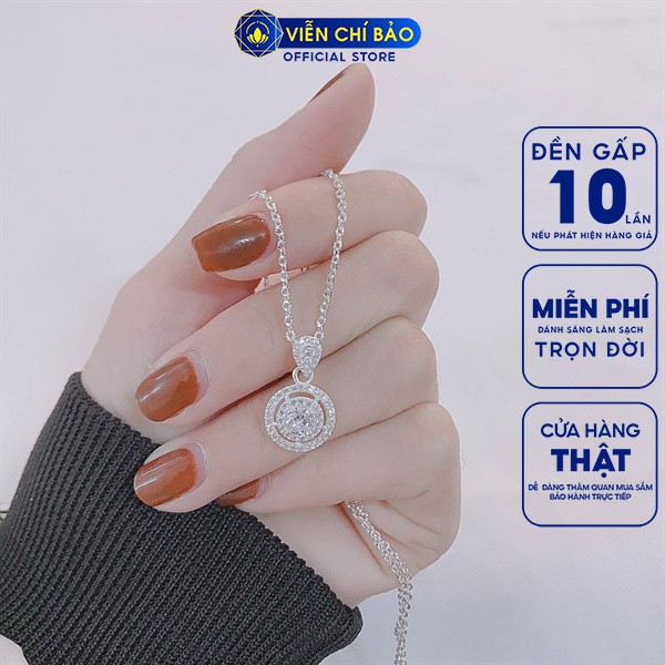 Dây chuyền bạc nữ mặt tròn đá trắng bạc S925 thời trang phụ kiện trang sức nữ Viễn Chí Bảo D400776x