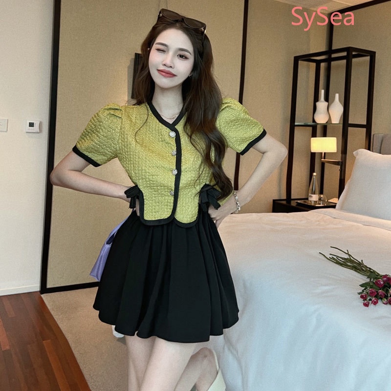 Bộ Áo Cardigan Đính Ngọc Trai + Chân Váy Ngắn Quyến Rũ Cho Nữ